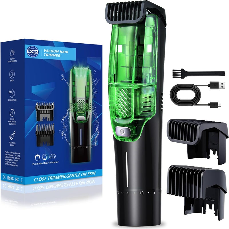 NONK Rechargeable Vacuum Hair Clipper, IPX6 Waterproof Electric Hair Trimmer with Adjustable Length Settings for at-Home Haircuts - Image 1